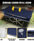 Heavy Duty Folding Camping Cot For Adults 600 Lb Max Load 28 Inch Wide With Removable Thick Mattress shown with cushion detail
