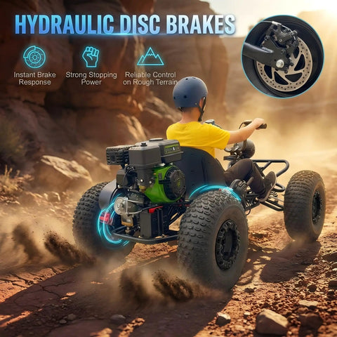 Rear view of 212cc 4 Stroke Off Road Go Kart With CVT Automatic Transmission Hydraulic Disc Brakes on rugged terrain