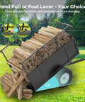 Beefy Steel Utility Trailer With 17 Cu Ft Bed And 750 Lb Load Capacity, dumping firewood with removable mesh sides