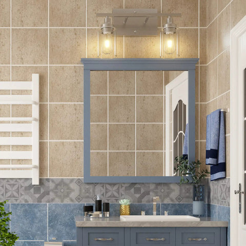 Two-Light Vanity Light With Clear Ribbed Glass Shades And Nickel Finish For Bathroom Over Mirror Modern Industrial Chic Style E26