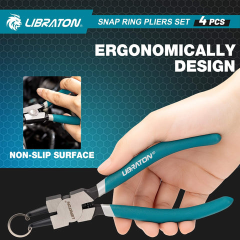 Pro Grade 7 Inch Snap Ring Pliers Set For Internal And External Circlips with non-slip surface and ergonomic design