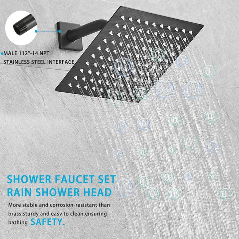 Heavy Duty Matte Black Shower Faucet Set With Swanky Rain Shower System And High Pressure Handheld Square Shower Head Wall Mounted Bathroom Combo Kit Built Straight Up Solid To Guarantee Zero Sweat And Smooth Shower Sessions For Years