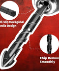 Close-up of ZKH masonry drill bit with carbide tip and hex shank.