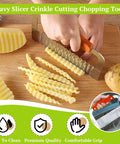 Suuker crinkle cutter with orange wooden handle and stainless steel wavy blade for crinkle-cut fries (front view)
