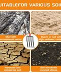 All In One Garden Fork For Weeding And Digging, 4 Tine Spading Fork, suitable for various soil types, image with soil examples