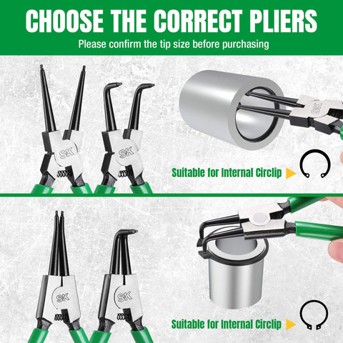 4-Piece 7 Inch Snap Ring Pliers Set Internal And External Circlip Pliers With Straight And Bent Jaws 0.07 Inch Tip Diameter