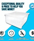 Clear plastic upgraded lifetime replacement meat pan crisper bin for Frigidaire refrigerator