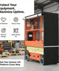 Heavy Duty Scissor Lift Cover 75 X 34 X 87 Inch Tough As Nails Aerial Guard on a scissor lift in a workshop setting.
