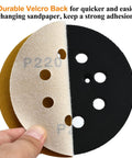 Aiyard 5-inch 8-hole hook-and-loop sanding disc, 220 grit, black abrasive surface with beige backing.