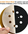 5 Inch 8 Hole Hook And Loop Sanding Discs Set With Pro Grade Assorted Grits showing Velcro backing and P220 grit