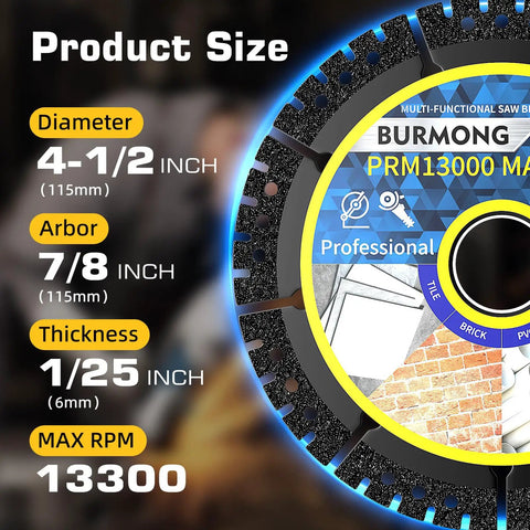 Total Game Changer 4.5 Inch Diamond Saw Blades For Angle Grinders Heavy Duty Cut Off Wheels That Go Through Tile Concrete Metal And Masonry Like Butter 3 Pack 7/8 Inch Arbor, product size detail.
