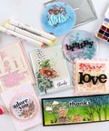 Flat Shaker Covers And Nesting Circle Dies For Shaker Card Making And DIY Scrapbooking with card samples and crafting tools
