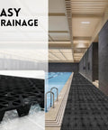 Modular Interlocking Cushion Drainage Floor Tiles 9 Pack 11.8 By 11.8 Inches PVC Raised 0.5 Inch Thick Non Slip Mats installed by a pool