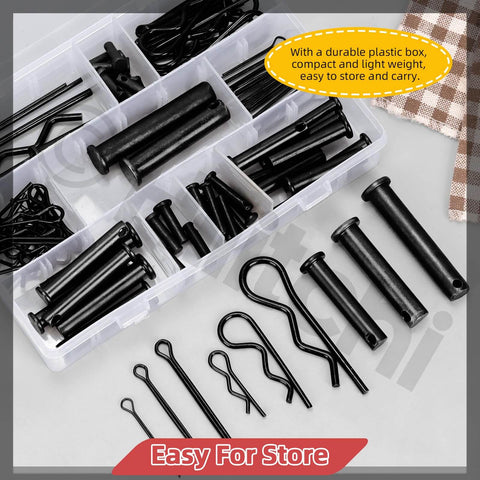 100 Piece Clevis Pins Kit With 10 Sizes M5 M6 M8 M10 M12 Plus Cotter Pins And Hair Pins in plastic storage case