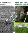 Comparison of traditional rake versus Lawn Leveling Rake With 76 Inch Handle, Stainless Steel Ground Leveler for lawns