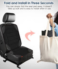 Universal Car Seat Protector For Kids And Pets, Waterproof Non Slip Leather Mat displayed next to a tote bag for portability.