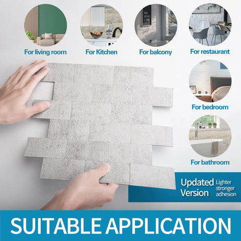 10 Pack Peel And Stick Backsplash Tiles With Realistic 3D Stone Texture In Natural White For Kitchen, Bathroom, and Fireplace
