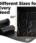 65 Gallon Heavy Duty Trash Bags 50x60 Inches Extra Large Black Contractor Liners for Custodians, Landscapers, Pros, Outdoor Toter Can Liners, Industrial Grade Made in USA 50 Pack displayed flat and rolled