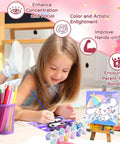 Child using 4 Pack Kids Paint By Numbers Kit With Frame And Wooden Easel Kid Friendly DIY Acrylic Paint By Numbers Set For Ages 4 8 12.