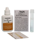 Straight Up Legit Copper Test Kit For Aquariums using 90 Quick Liquid Drops showing solution, instructions, test tube, and color card.