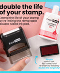 Heavy Duty Self Inking Rubber Office Stamp Printing Crisp Closed Messages In Bold Red Ink With A Quick Swap Replaceable Pad shown with ink pad.