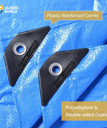 Blue Waterproof Tarp 12x16 Feet Polyethylene Cover 5 Mil Lightweight showing plastic reinforced corners and grommets
