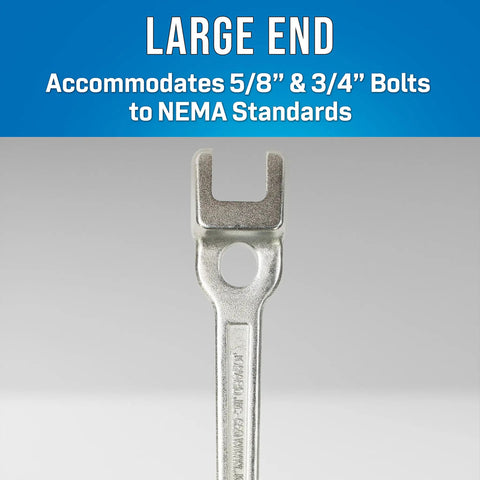Lineman's B Type Double Ended Wrench, 13 Inch Long, Dual Open Ends Fit Five Eighths and Three Quarters Bolts, Oval Hole for Pole Steps