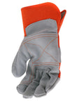 Heavy Duty Work Gloves With Double Leather Cowhide Palm For Superior Abrasion Resistance And Durability, Canvas Backing, Orange And Gray