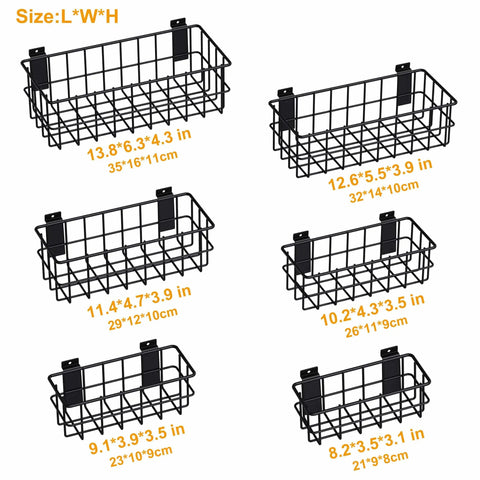 Heavy Duty Slatwall Baskets 6 Pack Black Multi Size Storage Organizer For Garage And Workshop Stackable And Space Saving Caddies