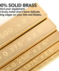 Solid Brass Setup Blocks Height Gauge Set Of Five, detailed laser markings on brass bars showing precise measurements.