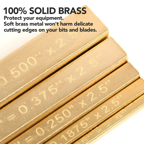 Solid Brass Setup Blocks Height Gauge Set Of Five, detailed laser markings on brass bars showing precise measurements.