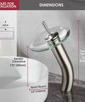 Waterfall Glass Spout Bathroom Faucet With Single Handle Solid Brass Lavatory Vessel Sink Vanity Tap in Brushed Nickel shown installed