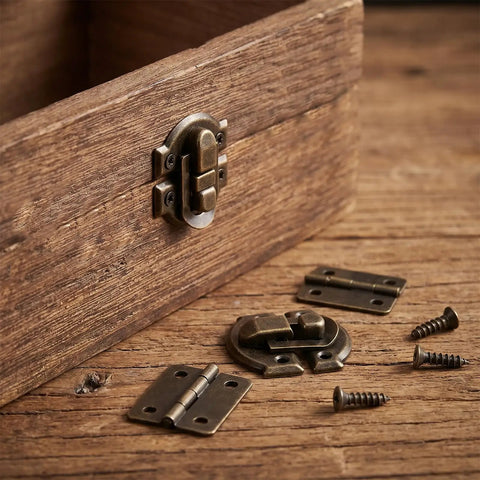 Antique Bronze Jewelry Box Hinges And Latches Set For Wooden Boxes With 2 Antique Hasps And 4 Small Hinges And 24 Matching Screws