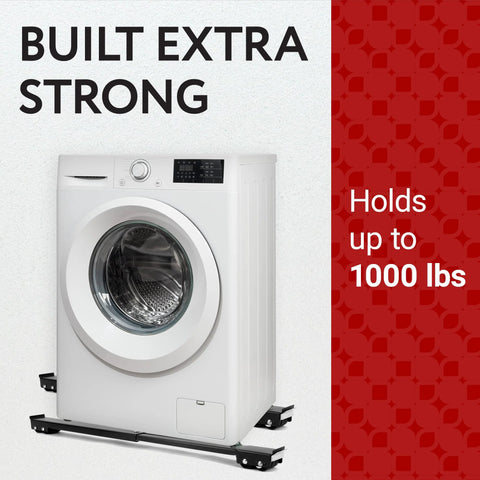Impresa XL 4-pack appliance dolly rollers supporting a white front-load washing machine with brake