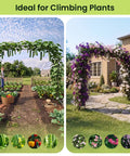 Versatile Garden Arch Trellis 126 By 94.5 Inches, Rust-Proof PE Coated Metal Arbors with climbing plants in outdoor settings.