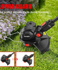 Cordless 12 Inch 3 In 1 String Trimmer Weed Eater Tool Only Red Workhorse With 8500 RPM near flowers, automatic line feed visible