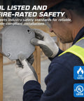 Four Inch Octagon Electrical Box Kit With Blank Covers Ten Pack For Wall Or Ceiling Wiring, One And a Half Inch Deep, Raised Ground, Heavy Duty Galvanized Steel Drawn Construction, Includes Four Half Inch Knockouts And Four Three Quarter Inch Knockouts. Fire-rated octagon box installed on wood framing