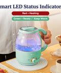 Super Fast Boil Electric Glass Kettle 1.2L 1200W With Adjustable Temperature Control And Keep Warm Mint Finish on countertop