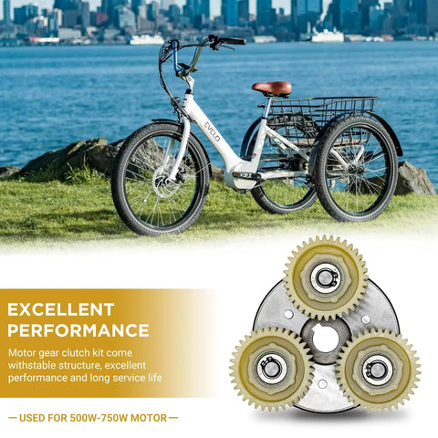 Electric Bike Gear Clutch Kit With 36T Planetary Nylon Gears for 500 to 750W motors, three 36T gears with bearings and clutch