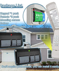 877MAX Keypad With 2 Pack 893MAX Remote For No Hassle Garage Door Opener Control with home background and package list.
