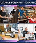 Collage of Counterfeit Bill Detector With Dual UV LED Light And Full Backlit Display in restaurants, supermarkets, banks, and corporate use.