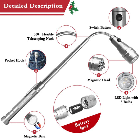 Magnetic Pickup Tool With Led Lights Telescoping Magnet Handy Flashlight For Car Repair And Home Garage Quick Grab Tool Extendable Magnet Wand With Bright Led Cool Gift For Dad Husband Boyfriend Him