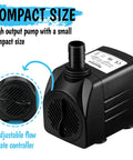 Ultra Quiet 400GPH Submersible Pump 25W High Efficiency Water Pump with 1500 Liter Per Hour 6.56 Feet Lift, adjustable flow