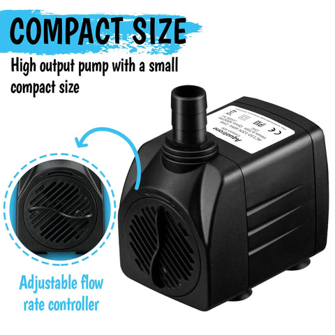 Ultra Quiet 400GPH Submersible Pump 25W High Efficiency Water Pump with 1500 Liter Per Hour 6.56 Feet Lift, adjustable flow