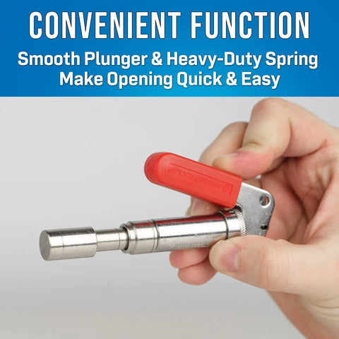 Close-up of hand holding Beefy Steel Barrel Fastener Plunger Tool For Water Utility Fasteners 0.158 Inch Inside Diameter Designed For Highfield 93180128 And 93180124 Six Flat Head Barrel Fasteners