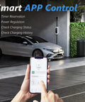 Level 2 EV Charger 40 Amp 240V Portable Electric Vehicle Station with smart app control shown near parked car.