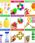 76 Pack Sensory Fidget Toys Set For Stress Relief And Anti Anxiety showing mochi squishies, spiky balls, puzzle ball, and more.