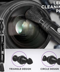 Altura Photo Camera Cleaning Kit featuring lens cleaning pen, brush, air blower, and microfiber cloths; black.
