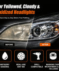 192 Piece Drill Sanding Disc Kit With 60 To 5000 Grit Polish Attachments includes before and after shot of headlight restoration.