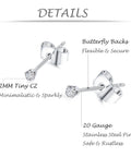 20 Pair 20G 2mm Tiny Stud Earrings Set In 316L Stainless Steel With CZ Ball Studs And Steel Ball Designs For Men And Women Daily Wear Friendly Multipack With Eye Catching Shine And Durable Affordable Earring Set. 2mm CZ stud with butterfly back